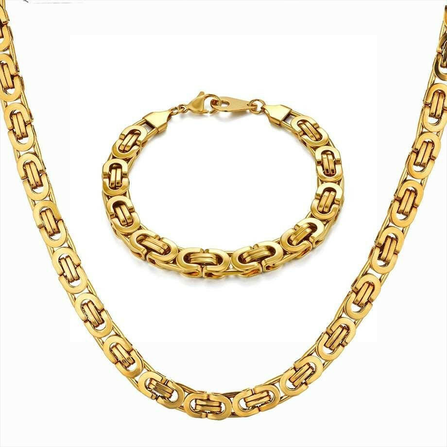 Byzantine Box Chain Bracelet & Necklace Set - Elegant Statement Jewelry