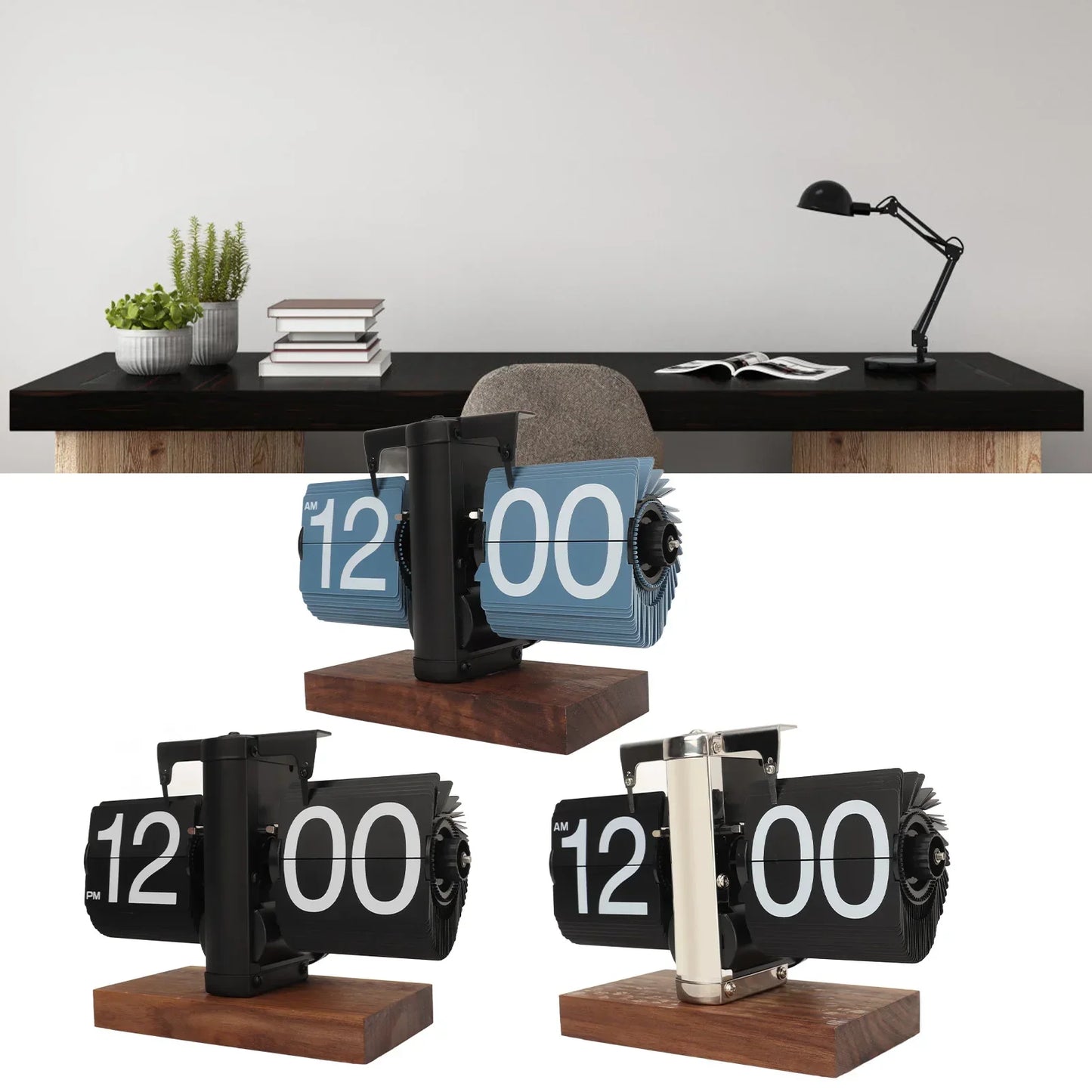 Retro Flip Clock with Wooden Base - Stylish Home and Office Décor