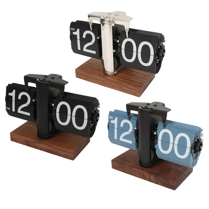 Retro Flip Clock with Wooden Base - Stylish Home and Office Décor