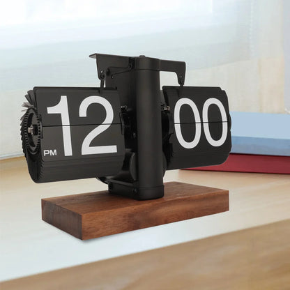 Retro Flip Clock with Wooden Base - Stylish Home and Office Décor