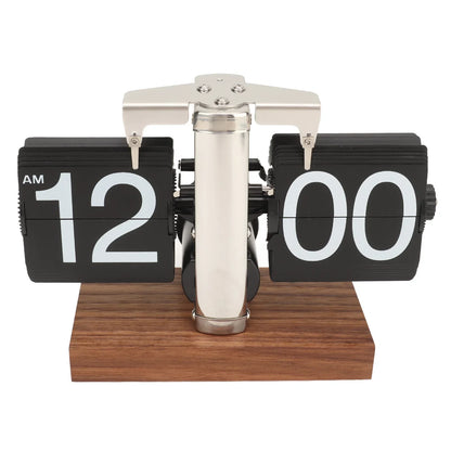 Retro Flip Clock with Wooden Base - Stylish Home and Office Décor