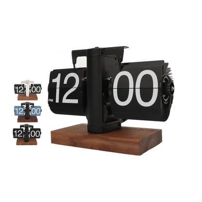 Retro Flip Clock with Wooden Base - Stylish Home and Office Décor