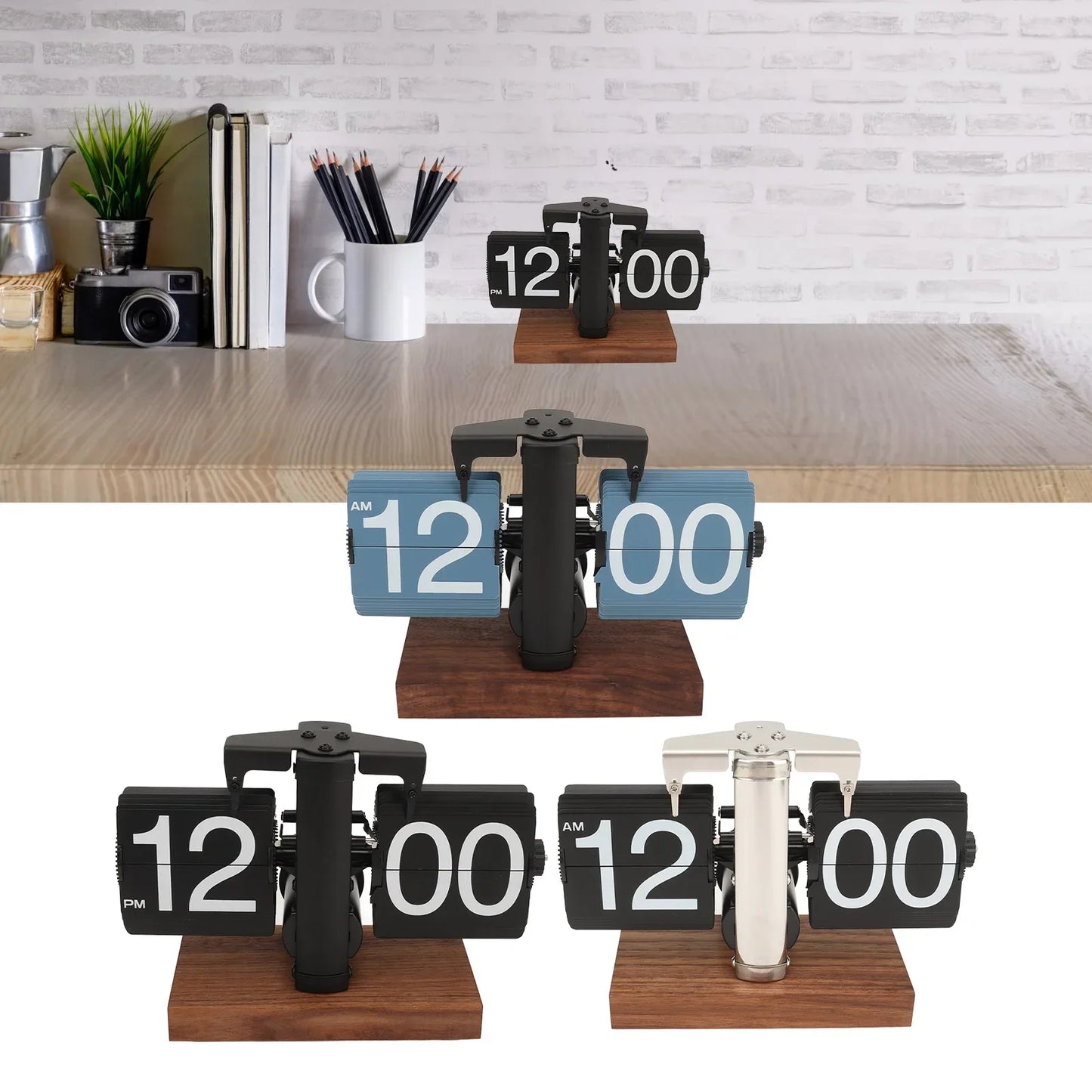 Retro Flip Clock with Wooden Base - Stylish Home and Office Décor