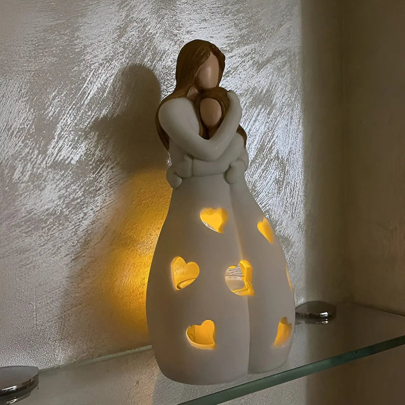 Emotive Mother & Child Figurine – Heartwarming Decorative Sculpture with Light