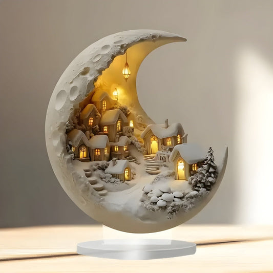 Luminous Moon Village Sculpture – Enchanting Home Décor for Warm Ambiance