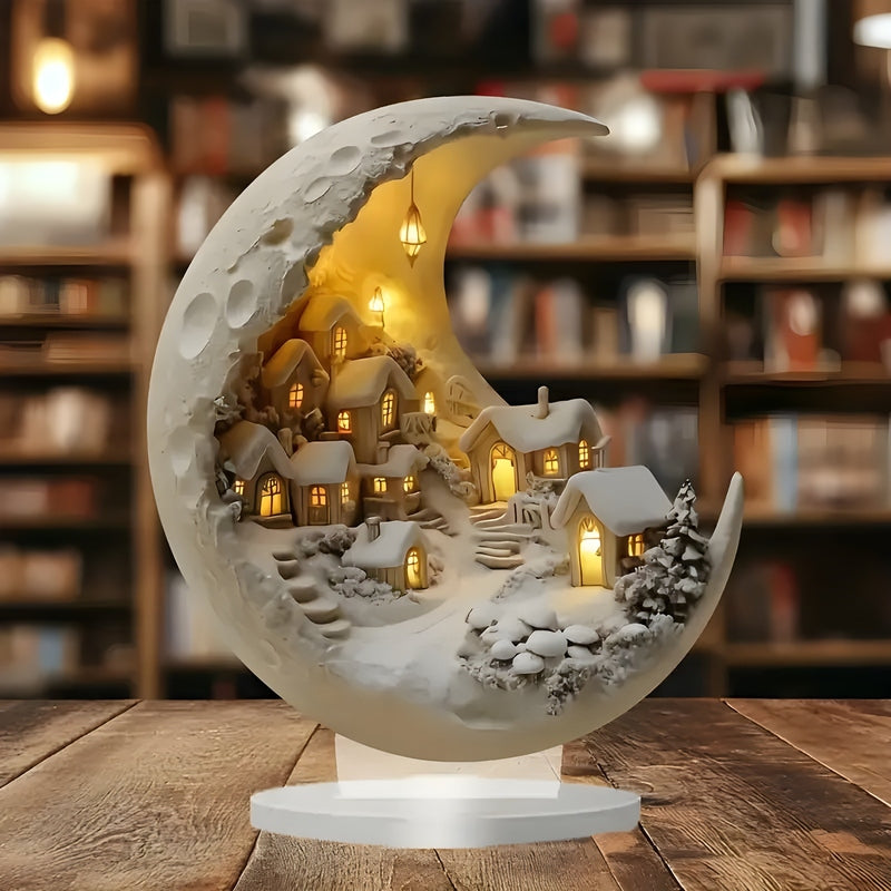 Luminous Moon Village Sculpture – Enchanting Home Décor for Warm Ambiance