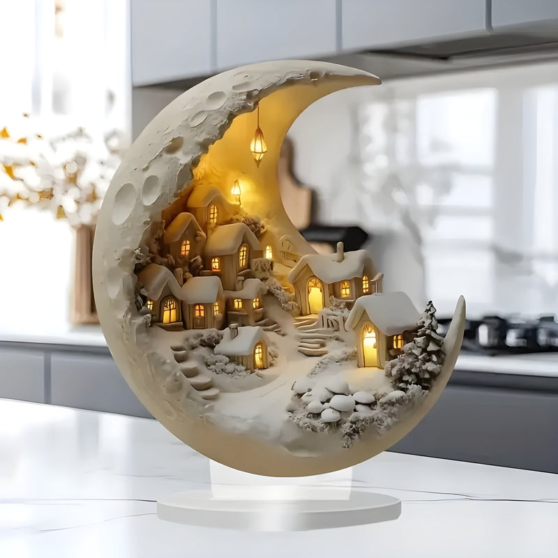 Luminous Moon Village Sculpture – Enchanting Home Décor for Warm Ambiance