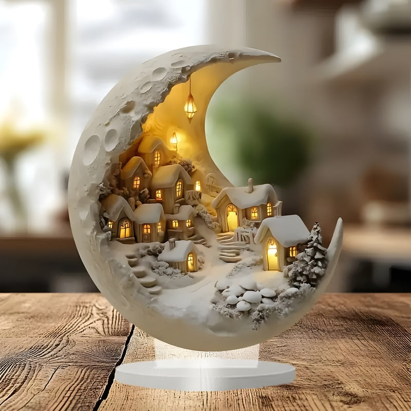 Luminous Moon Village Sculpture – Enchanting Home Décor for Warm Ambiance