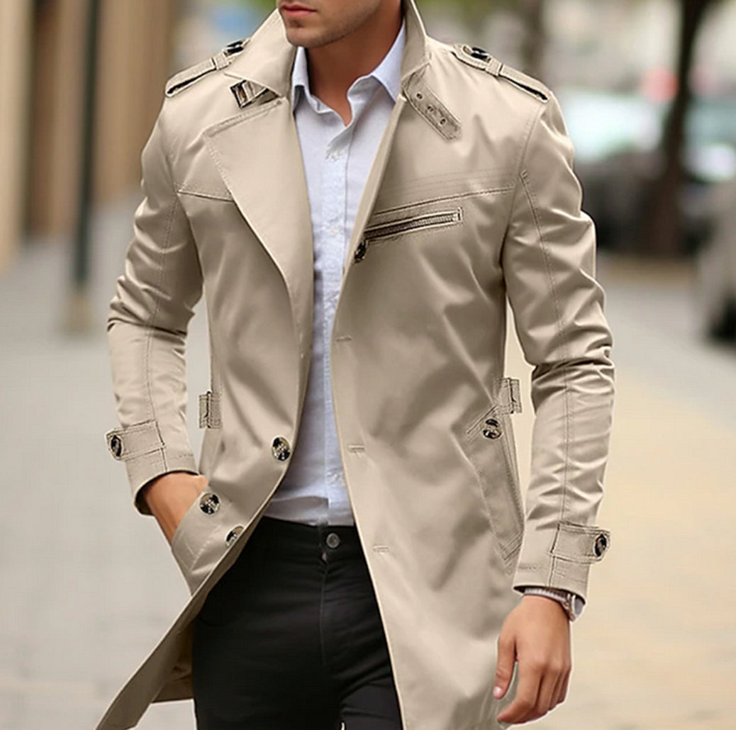 Men's Long Trench Coat - Classic and Modern Style