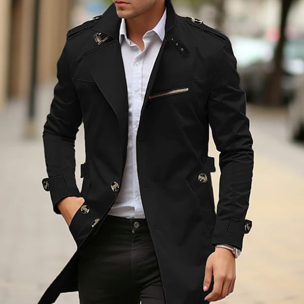 Men's Long Trench Coat - Classic and Modern Style