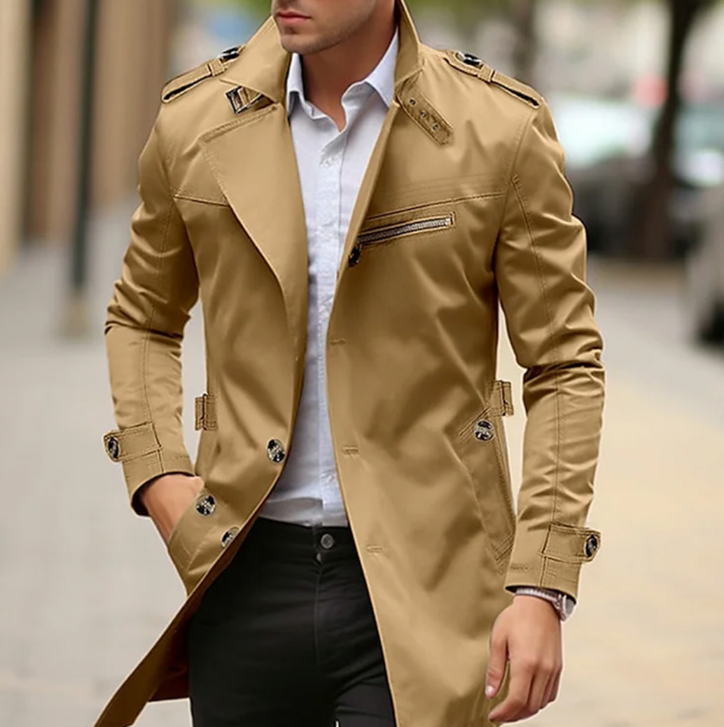 Men's Long Trench Coat - Classic and Modern Style