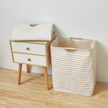 Foldable Laundry Basket with Wooden Handles - Space-Saving and Practical