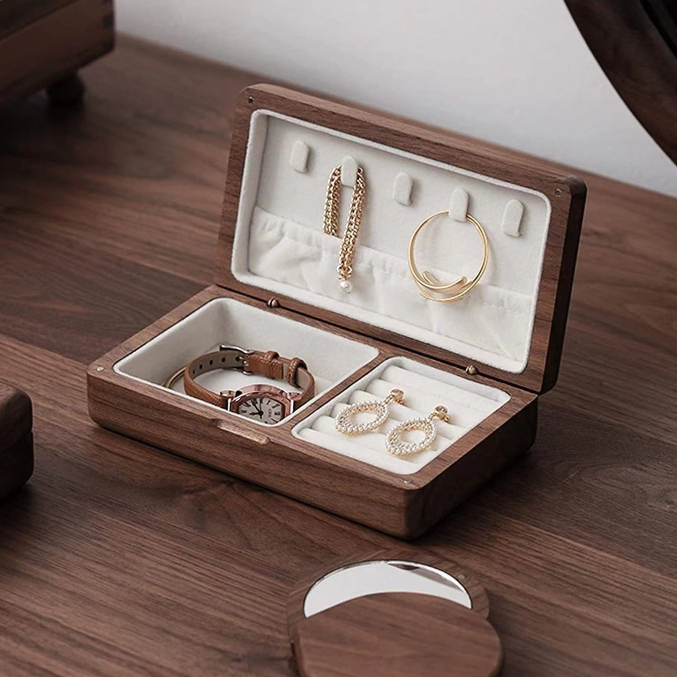 Elegant Wooden Jewelry Box - Compact Storage Solution