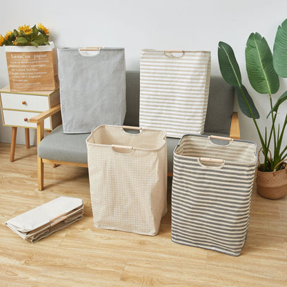 Foldable Laundry Basket with Wooden Handles - Space-Saving and Practical