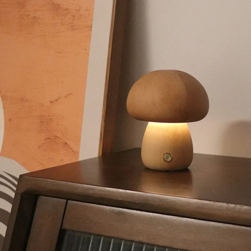 Mushroom Wooden Table Lamp - Unique and Cozy Home Lighting