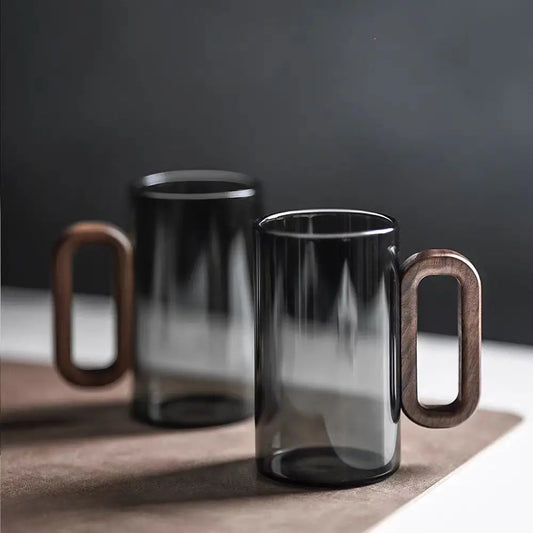 Modern Glass Mug with Wooden Handle - Minimalist Drinkware for Everyday Use