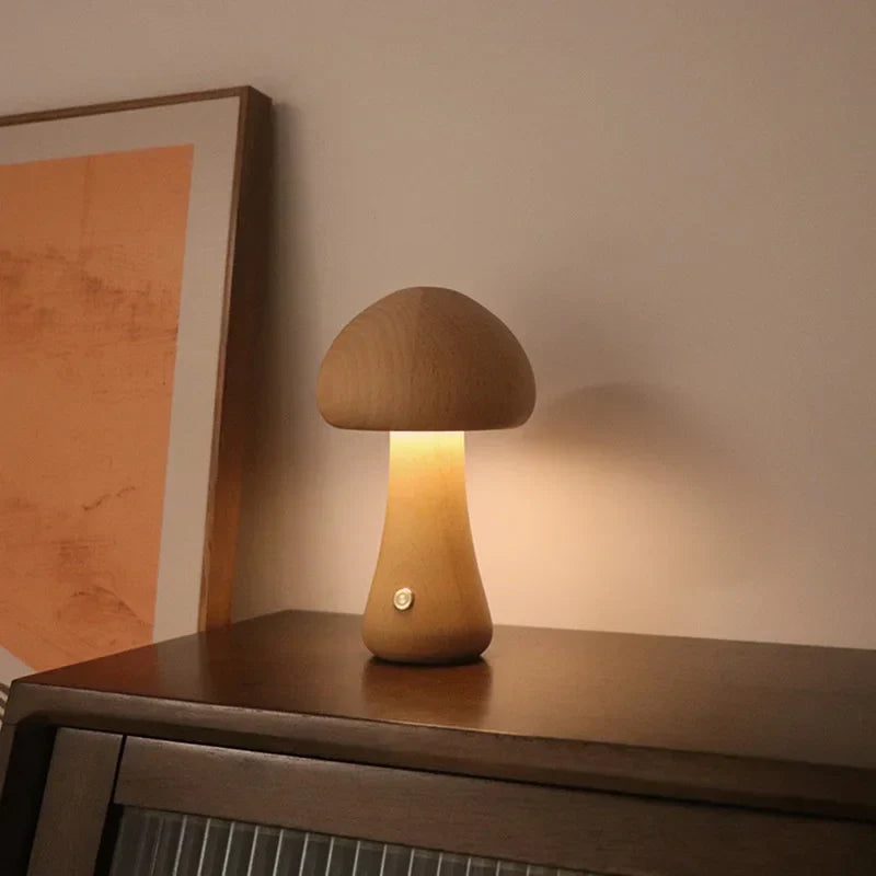 Mushroom Wooden Table Lamp - Unique and Cozy Home Lighting