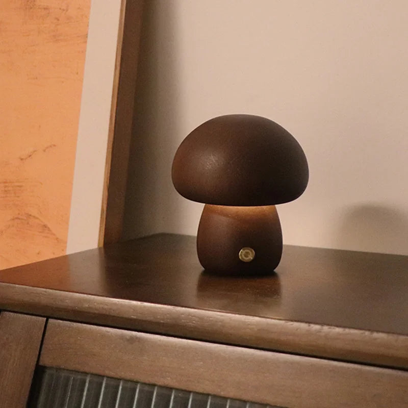 Mushroom Wooden Table Lamp - Unique and Cozy Home Lighting