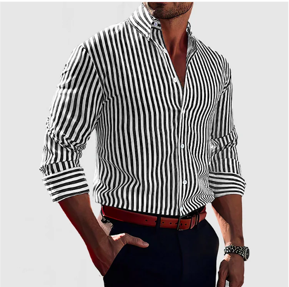 Men's Striped Button-Up Shirt - Versatile and Modern Style