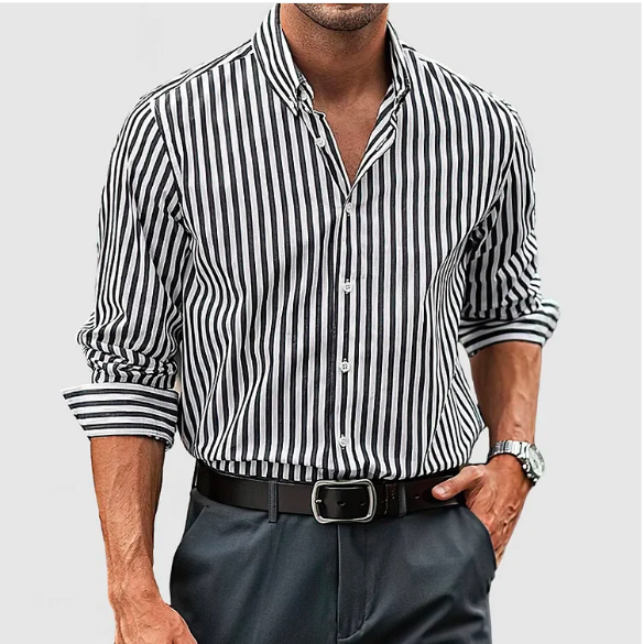 Men's Striped Button-Up Shirt - Versatile and Modern Style