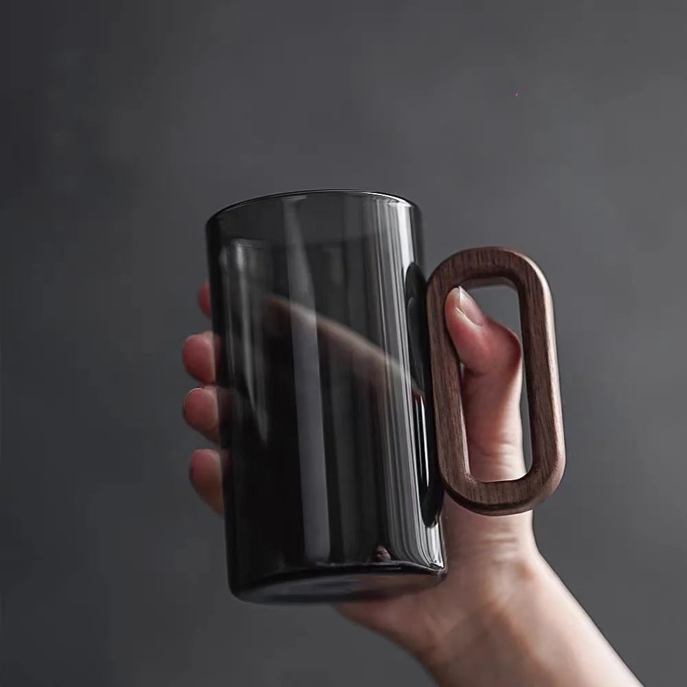 Modern Glass Mug with Wooden Handle - Minimalist Drinkware for Everyday Use