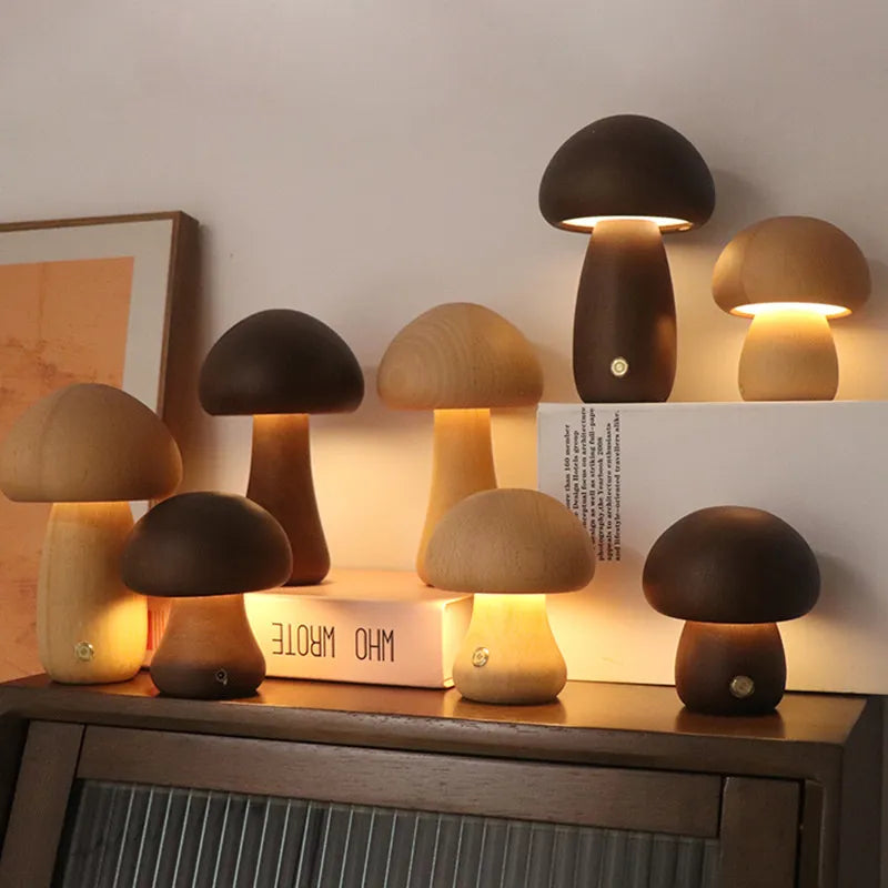 Mushroom Wooden Table Lamp - Unique and Cozy Home Lighting