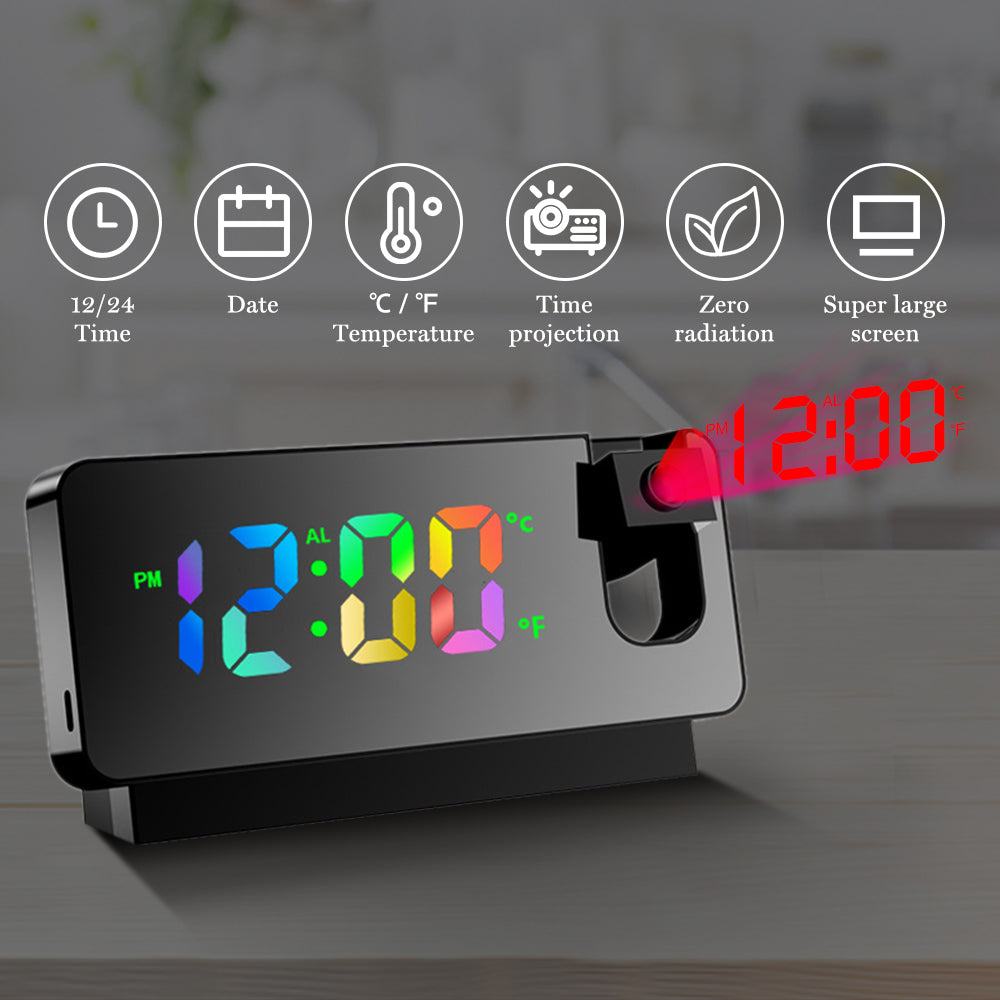 Projection Alarm Clock - Modern Design with Multicolor Display