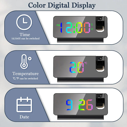 Projection Alarm Clock - Modern Design with Multicolor Display