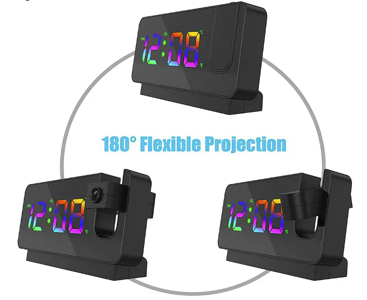 Projection Alarm Clock - Modern Design with Multicolor Display