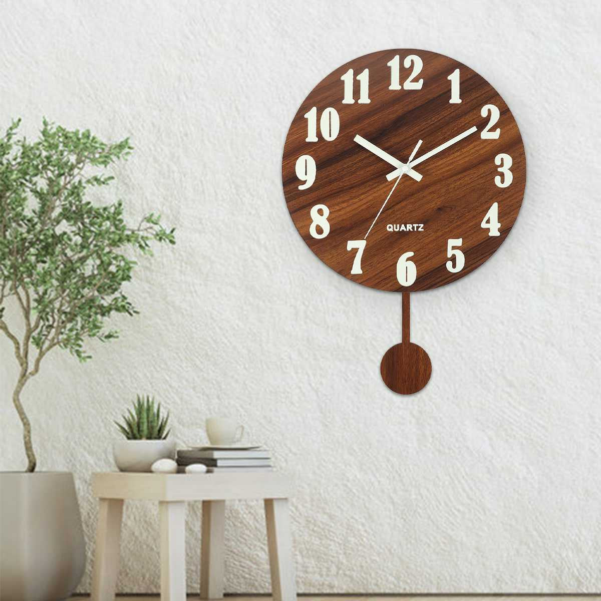 Wooden Pendulum Wall Clock - Timeless Home Accent