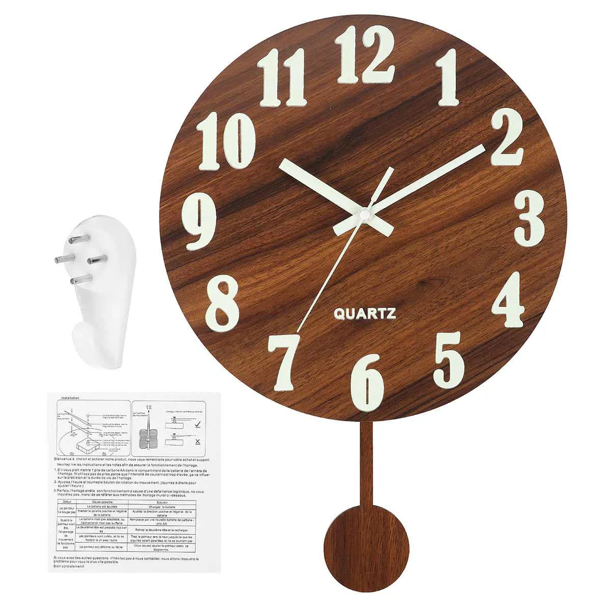 Wooden Pendulum Wall Clock - Timeless Home Accent