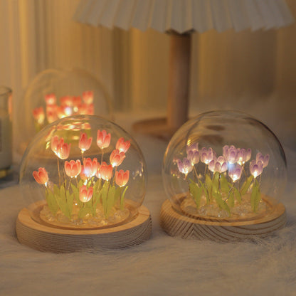 Glass Dome Flower Lamp - Elegant Decorative Lighting for Any Room