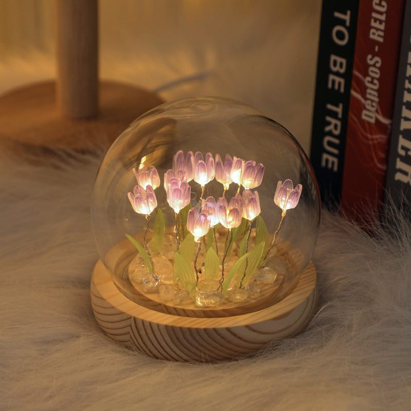 Glass Dome Flower Lamp - Elegant Decorative Lighting for Any Room