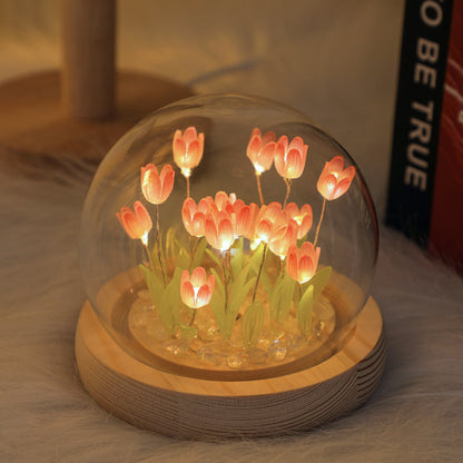 Glass Dome Flower Lamp - Elegant Decorative Lighting for Any Room