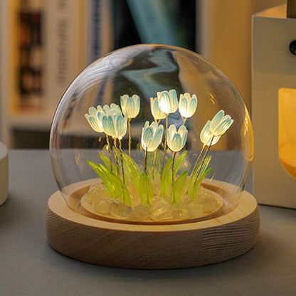 Glass Dome Flower Lamp - Elegant Decorative Lighting for Any Room