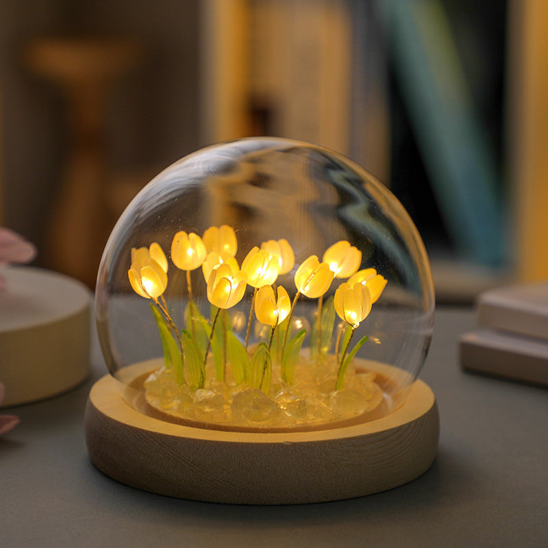 Glass Dome Flower Lamp - Elegant Decorative Lighting for Any Room